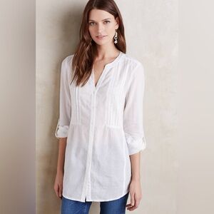 Anthropologie Maeve Pintucked Button Down Tunic size 10